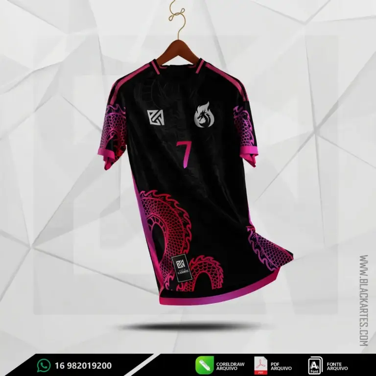 Camisa de Interclasse Dragão Rosa - Arte Vetor Sublimação CorelDRAW e PDF